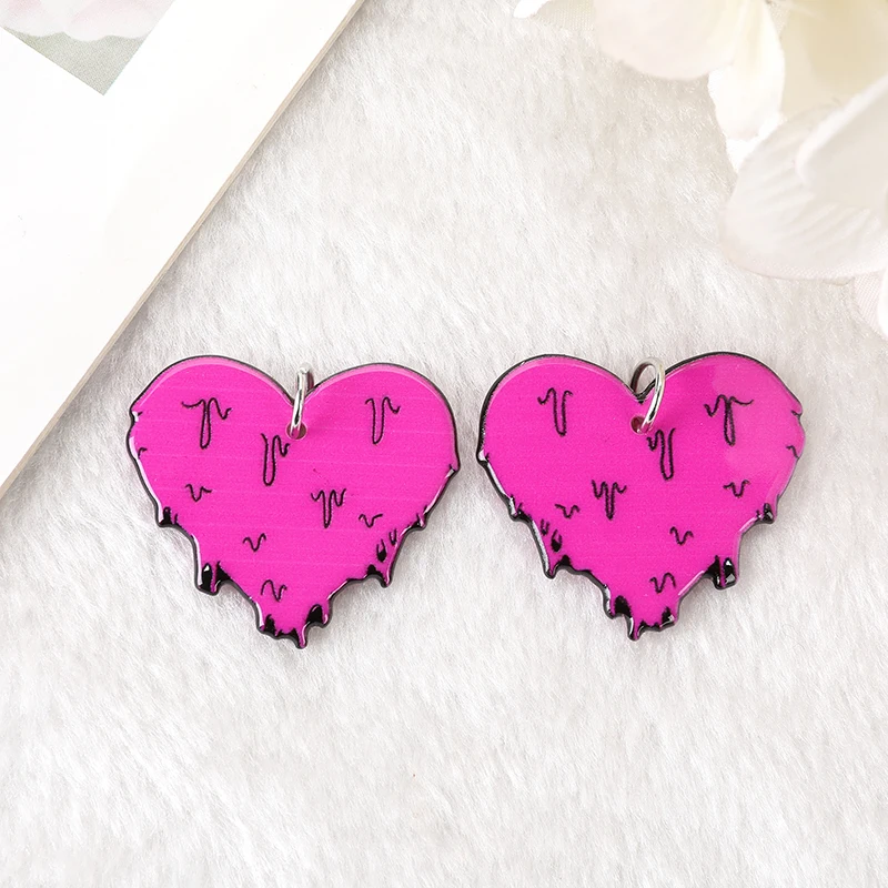 12Pcs Hollaween Acrylic Charms Spooky Bloody Spider Heart Pendant For Earring Necklace Diy Making
