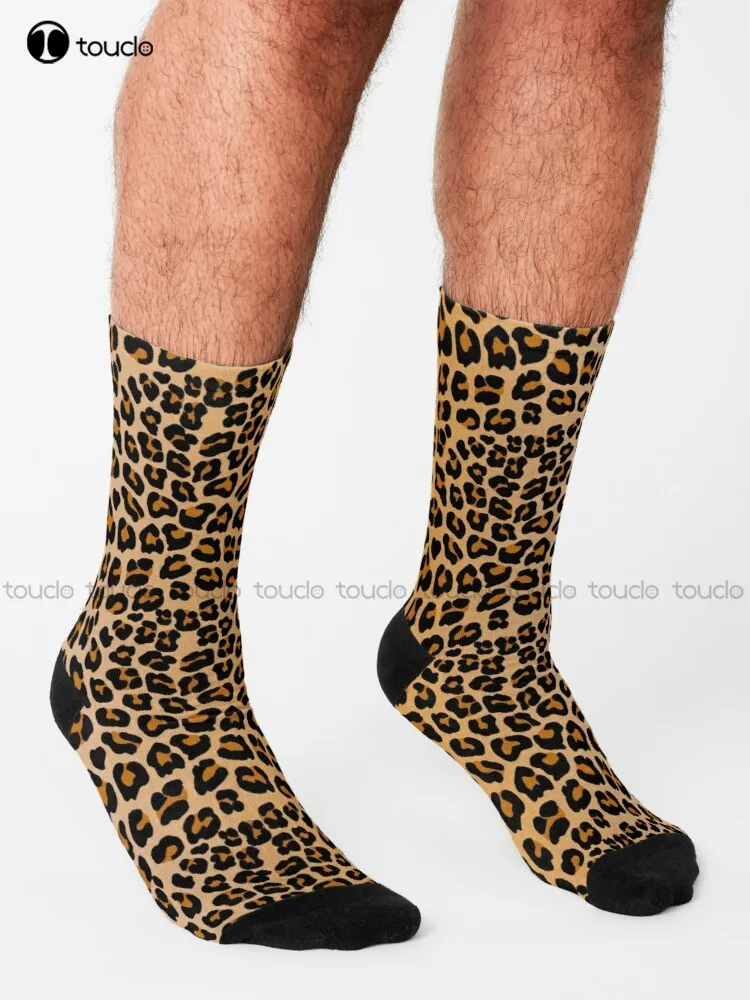 Leopard Print Socks White Crew Socks Men Personalized Custom Unisex Adult Teen Youth Socks 360° Digital Print Hd High Quality