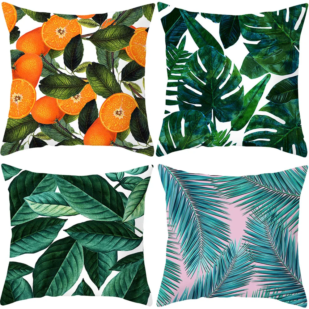 

Home Decor Pillowcover Tropical Plants Pattern Cushions Pillowcase Monstera Leaves Printing Cushion Cover Throw Pillow 45X45CM