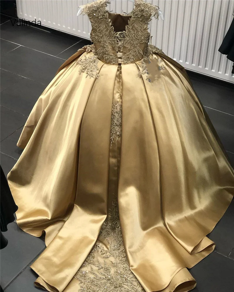 2023 Gold Ballkleid Mädchen Kleider für Festzug Geburtstags feier Kinder Couture
