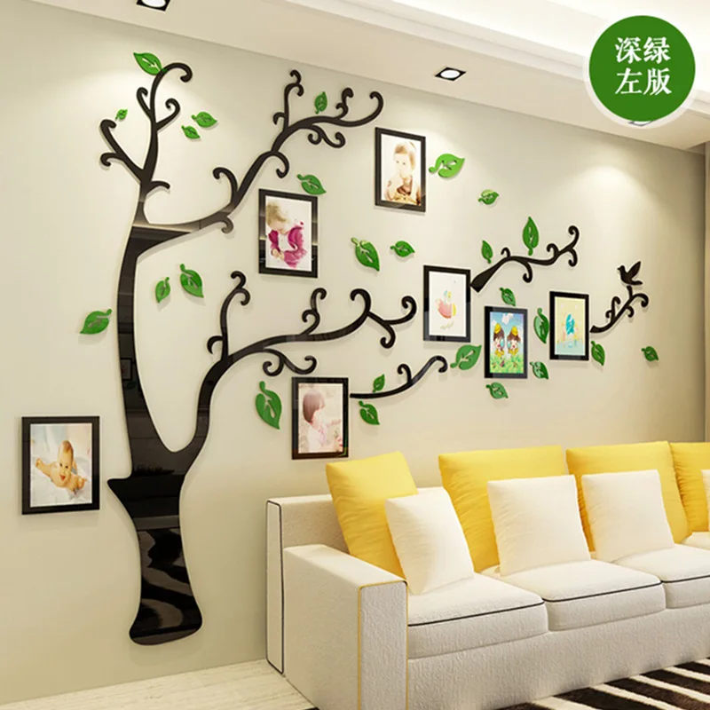Árbol de fotos familiar, pegatinas de pared acrílicas 3D, marco de fotos artesanal, pegatina decorativa de árbol, calcomanías de pared de fondo de