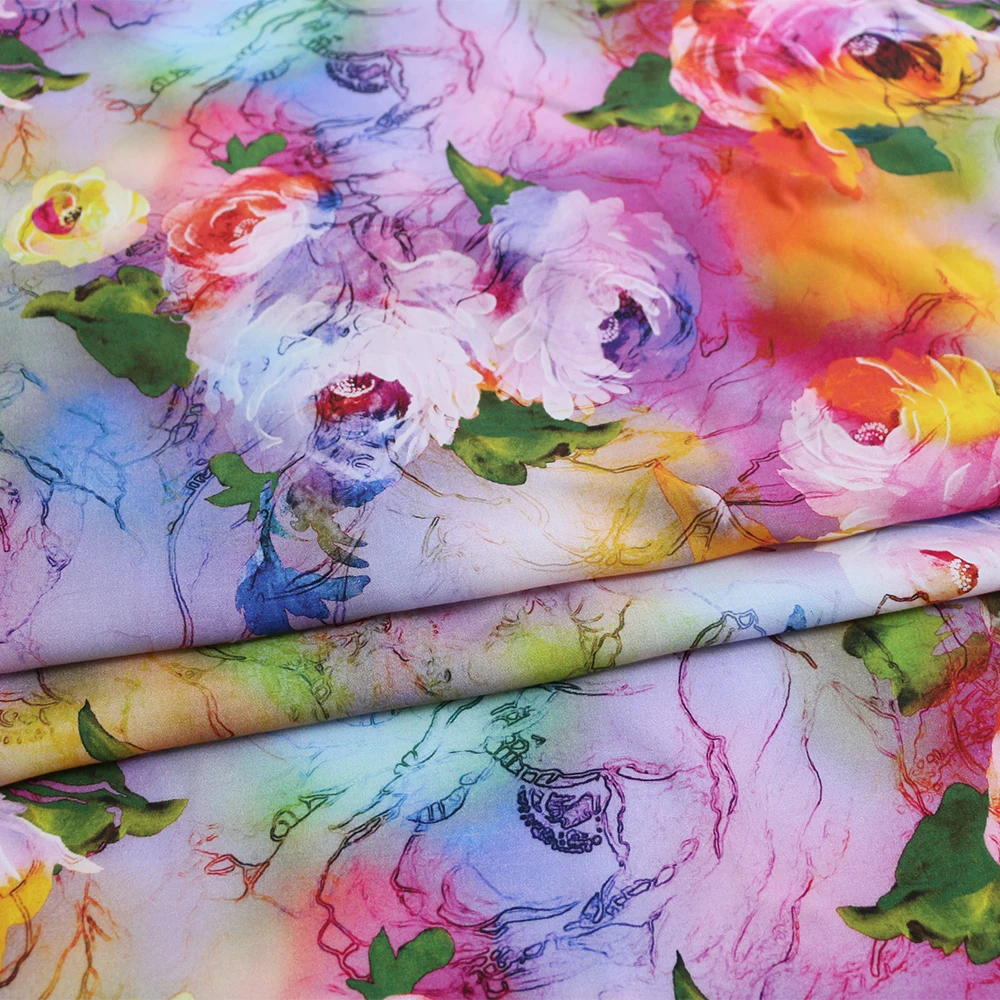 1 meter X 1.4 meter Digital Print Viscose Fabric Dress Material Rose Floral Poplin