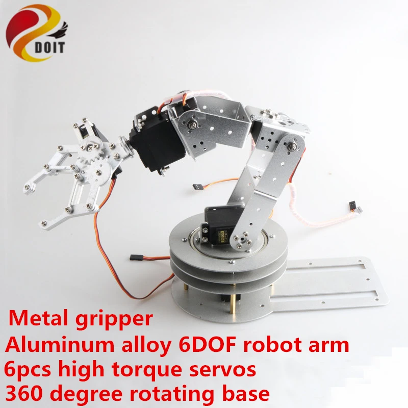 

SZDOIT Aluminum Alloy 6-Axis Robot Arm With Metal Gripper Kit 6DOF Robotic 360 Degree Rotating Base Servo Education For Arduino