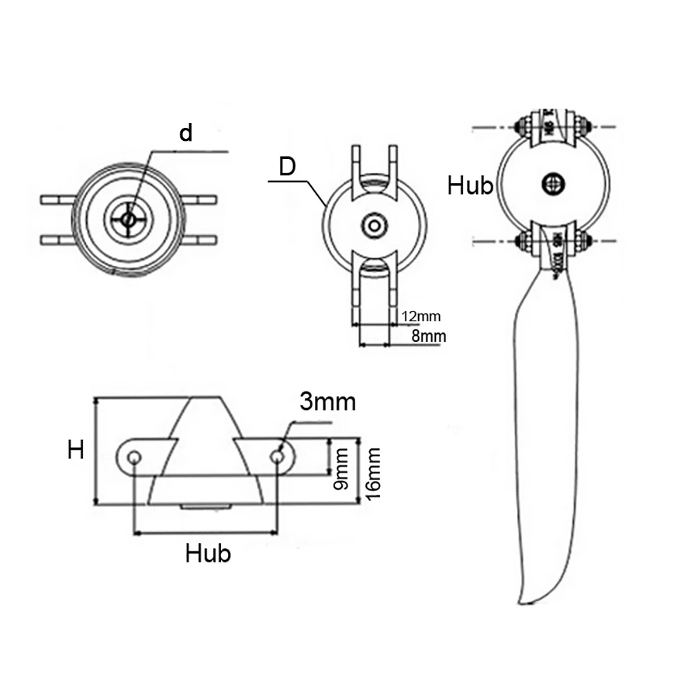 1PC 3.0mm 3.17mm 4.0mm 5.0mm 6.0mm 2-Blades Folding Propeller Spinner Holder Bullet Mount for RC Model Airplane Glider Plane