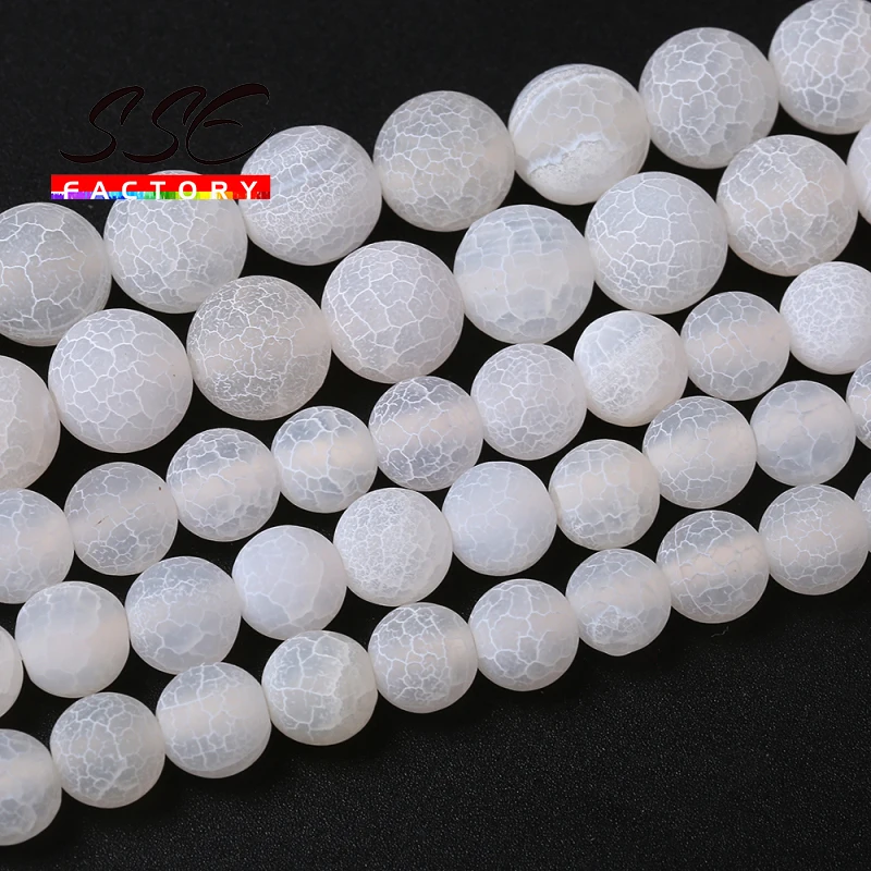 Natural Stone Beads Frost Rose White Cracked Dream Fire Dragon Veins Agates Beads For Jewelry Making DIY Bracelet 15