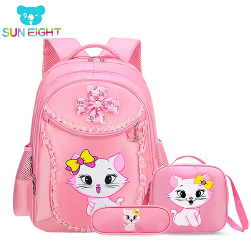 3 Pieces Pink Cat Children Backpack School Bags for girls Cartoon Kid Backpack Kitty Printing Bookbag mochilas escolares infanti