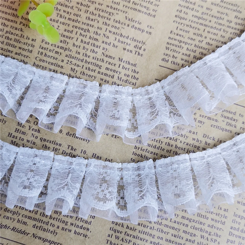 5 متر الأبيض 2-layer 25 مللي متر مطوي التشذيب الأورجانزا شريطة من الدانتيل لوازم الخياطة الحرفية ملابس دمى فستان الزفاف اكسسوارات