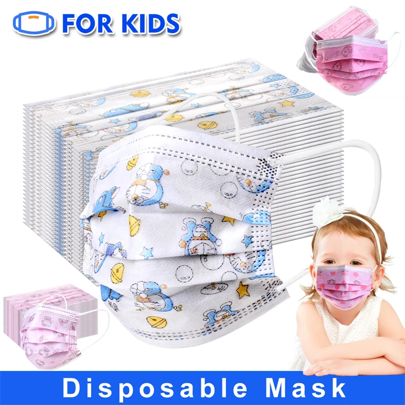 

10-200Pcs Mascarillas Nios Desechables 3 Layers Approved Kids Face Mask with Cartoon Masque Chirurgical Enfant Mask Colores