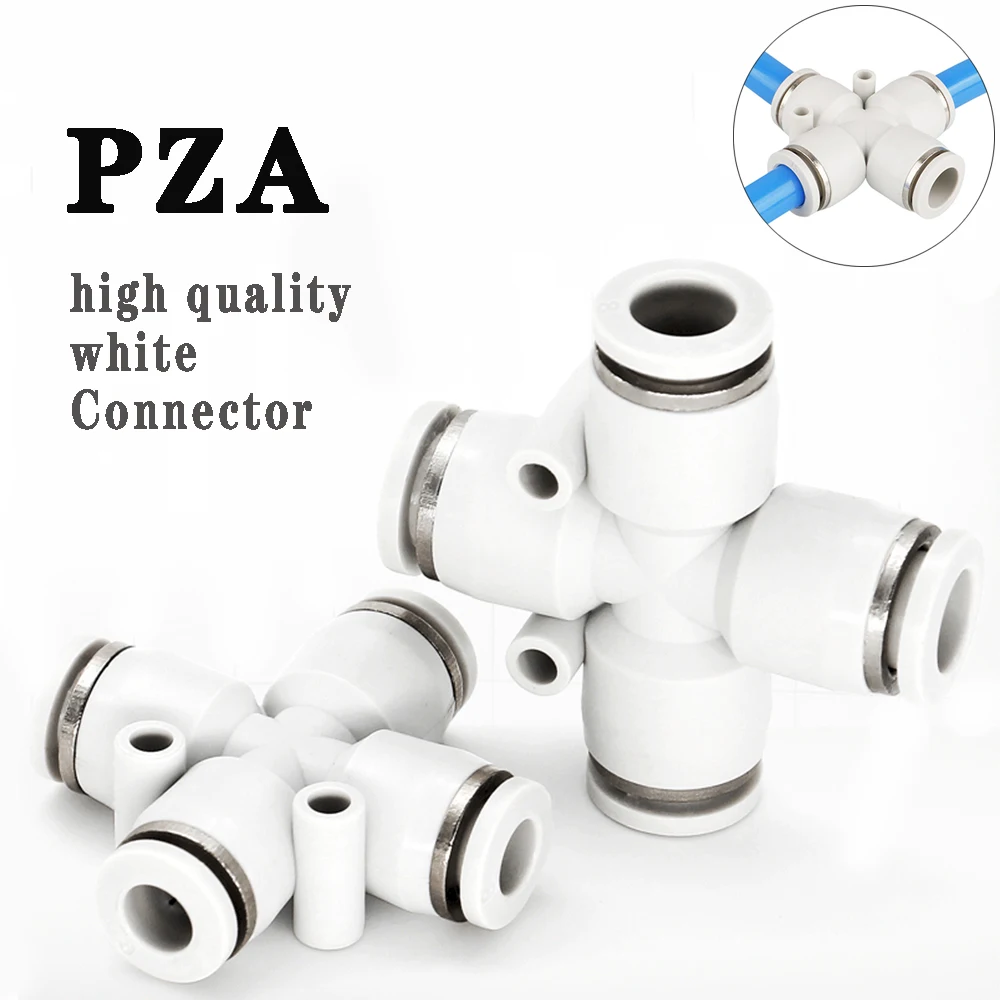 PZA cross type four-way quick connector quick plug-in air distributor pneumatic fittings 4-12mm white boutique series connector