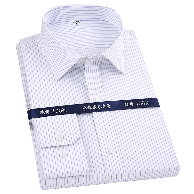 Men\'s Classic Long Sleeve Striped Dress Shirt Non Iron Regular Formal Business Social Button-up Easy Care Luxury Cotton Shirts