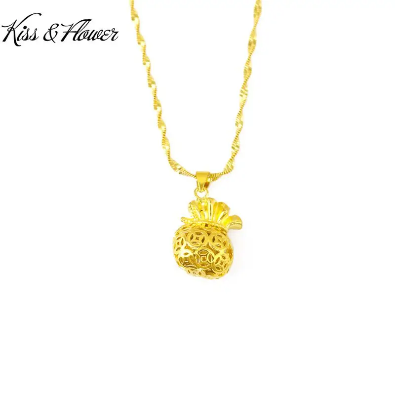 KISS&FLOWER NK51 Fine Jewelry Wholesale Fashion Woman Girl Birthday Wedding Gift Vintage Coin Purse 24KT Gold Pendant Necklaces