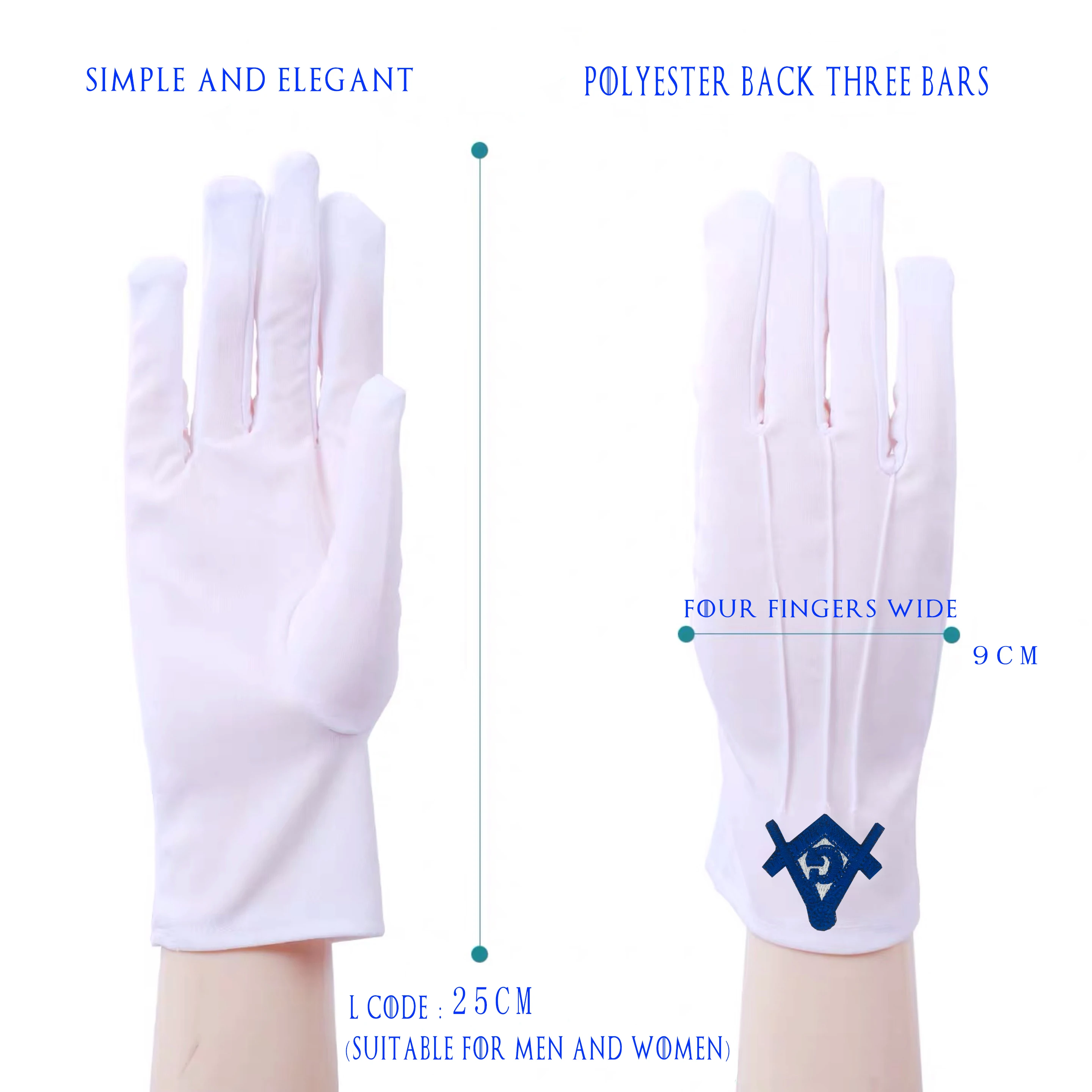 Round hot diamond square and compass Freemason\'s high quality Middle East flat thermoset rhinestone polyester gloves- [White]