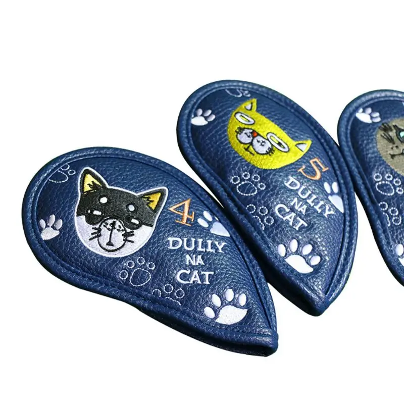 2023 New 9 Pcs Portable Golf Club Headcovers Cute Cartoon Cat Pattern PU Waterproof Cover