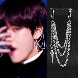 Kpop punk tassel chain brincos para mulheres masculinas aço inoxidável barra de metal pingente geométrico brincos de gota festa hip hop jóias