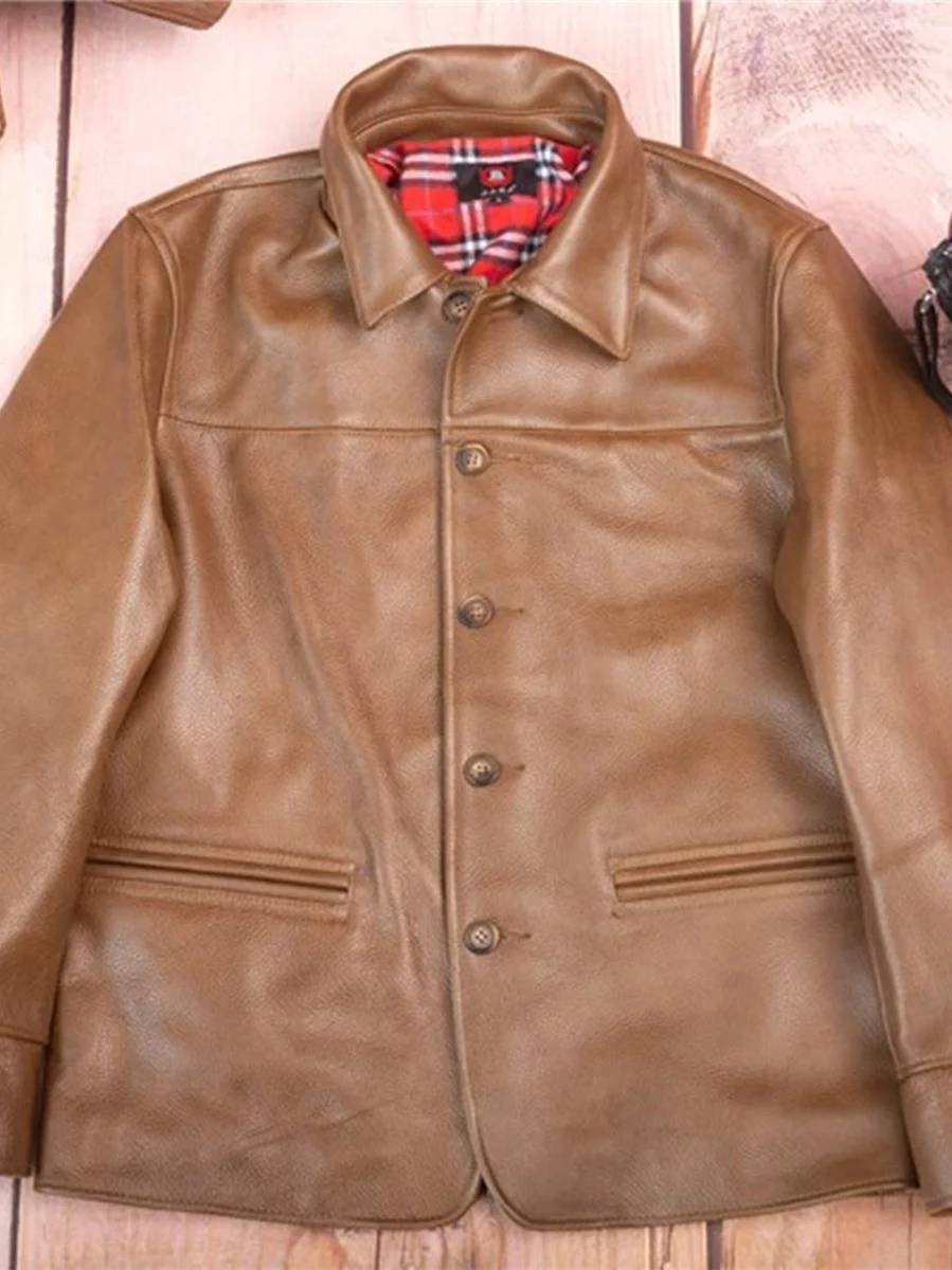 

Leather Genuine Brakeman Jacket Vintage Brown Cowhide Coat Men Classic Casual Japanese Amekaji Jackets High Quality