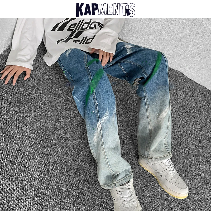 KAPMENTS Men Patchwork Harajuku Baggy Jeans Pants 2023 Mens Y2k Korean Fashion Denim Trousers Man Tie Dye Streetwear Denim Pants