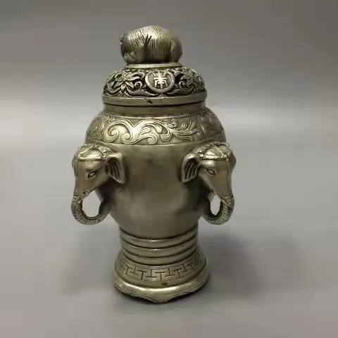 

MOEHOMES 6"Decorated antique Tibet Silver Elephant statue censer home decoration metal handicraft incense burne