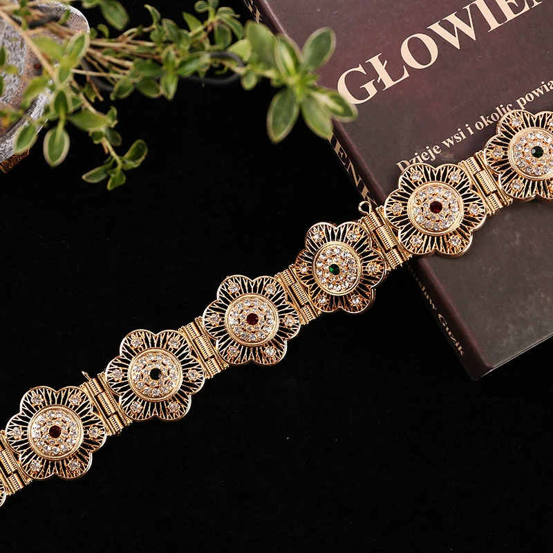 New Bridal Dress Belt with Gold Plating Hollow Out Flower Belt for Girls Adjustable Chain Belts Luxury Bridal Accessories