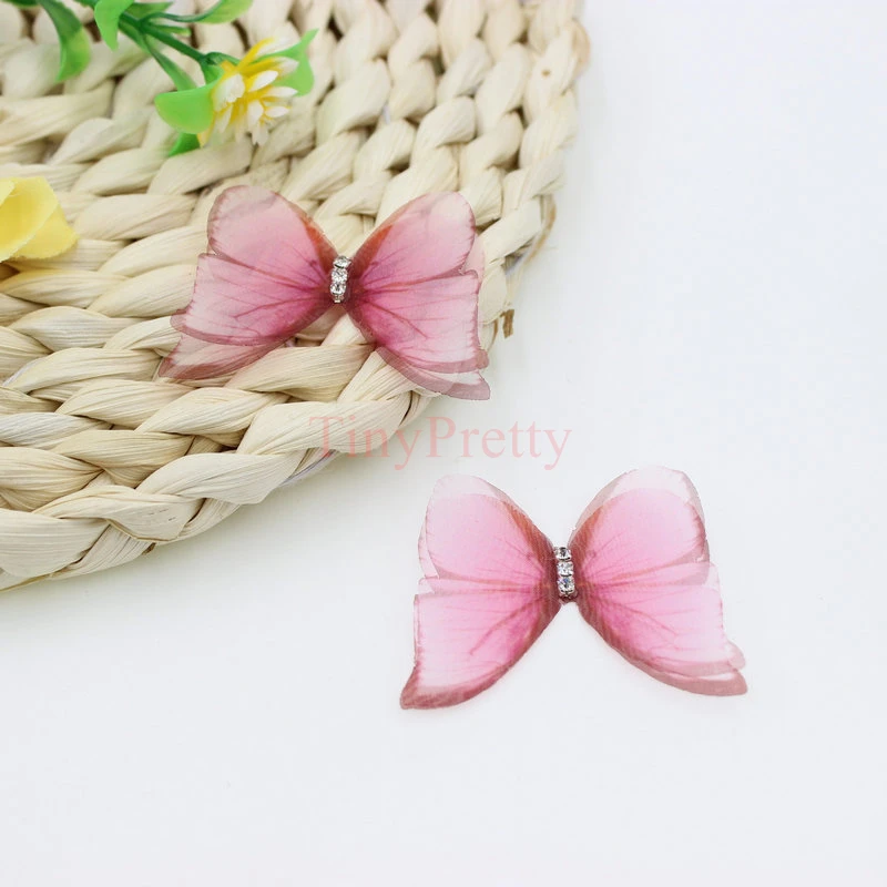 20pcs Handmade Gradient Color Printed Organza Butterfly Double-layer Fabric Butterfly Applique Patches for Bridal Wedding Decor