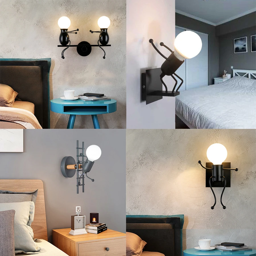 

Modern Simple Little Man Wall Light Creative Cartoon Wall Light Metal Robot Sconce Wall Light For Children Baby Bedroom Bedside