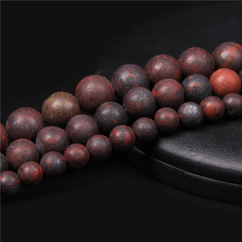 RISYF Classic Men Bracelet Accessories Natural Matte Bloodstone Round Loose Spacer Beads For Jewelry Making DIY 15.5