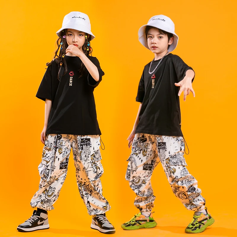 Kids Hip Hop Show Outfits Clothing Tee TShirt Tops Streetwear Graphic Tactical Cargo Pants for Girl Boy Dance Costume Clothes