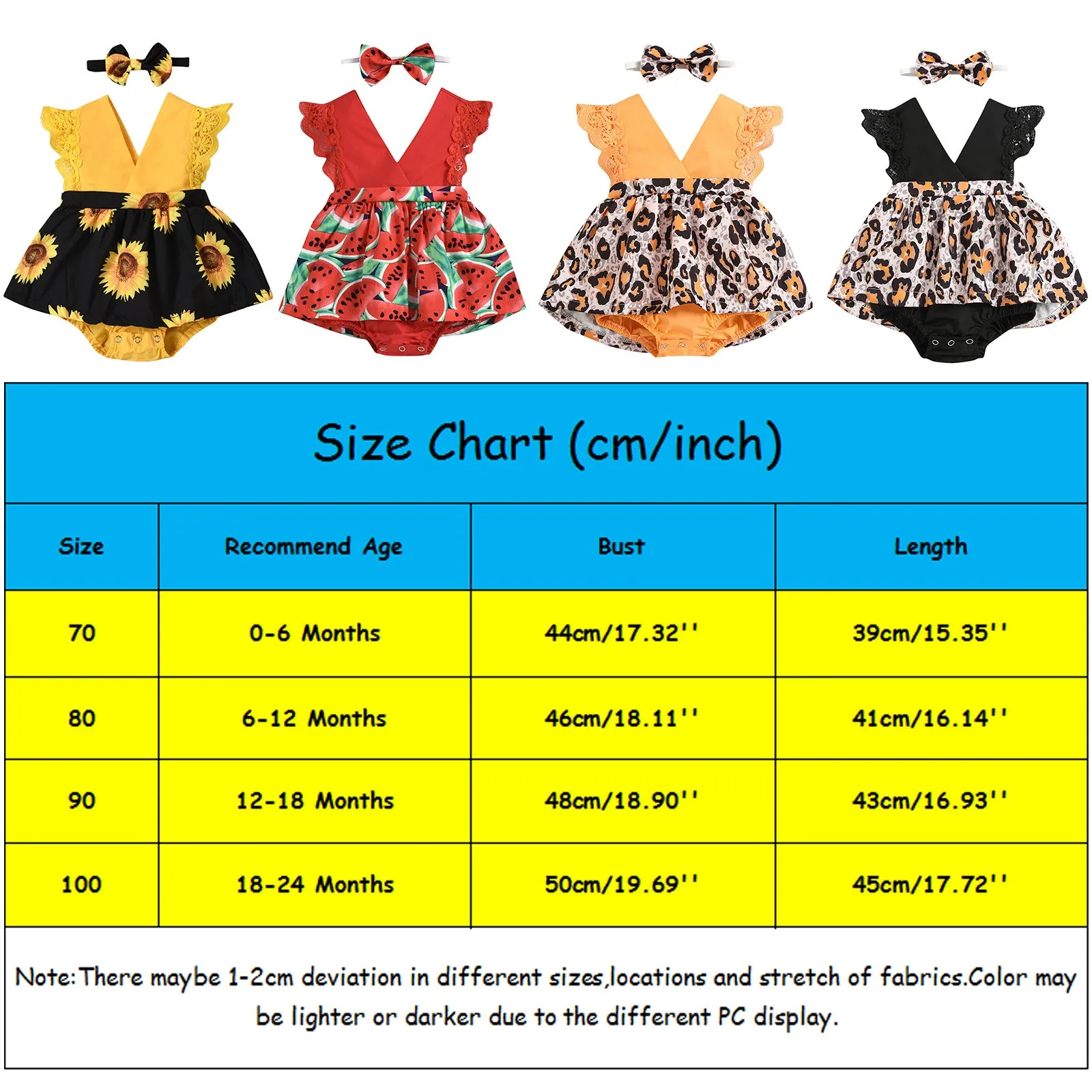 6 12 18 24 Months Newborn Baby Bodysuit Sets With Headband Sleeveless Sunflower Print Romper Infant Outfits Girl Summer Clothing