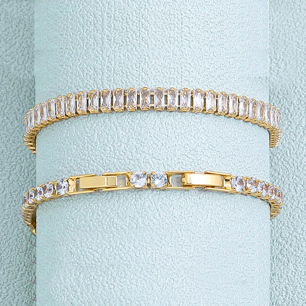 New AAA Cubic Zirconia Stone Tennis Bracelets Gold Color Stainless Steel Metal Chain Bracelet for Women Punk Hip Hop Jewelry
