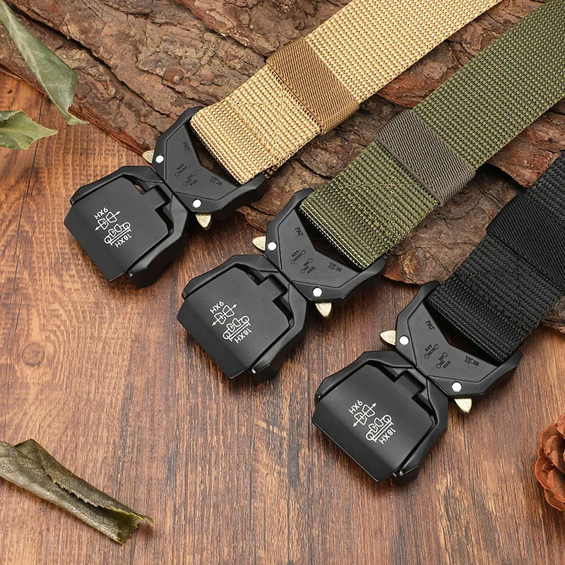 FRALU Tactical belt Military high quality Nylon men\'s training belt metal multifunctional buckle outdoor sports hook new