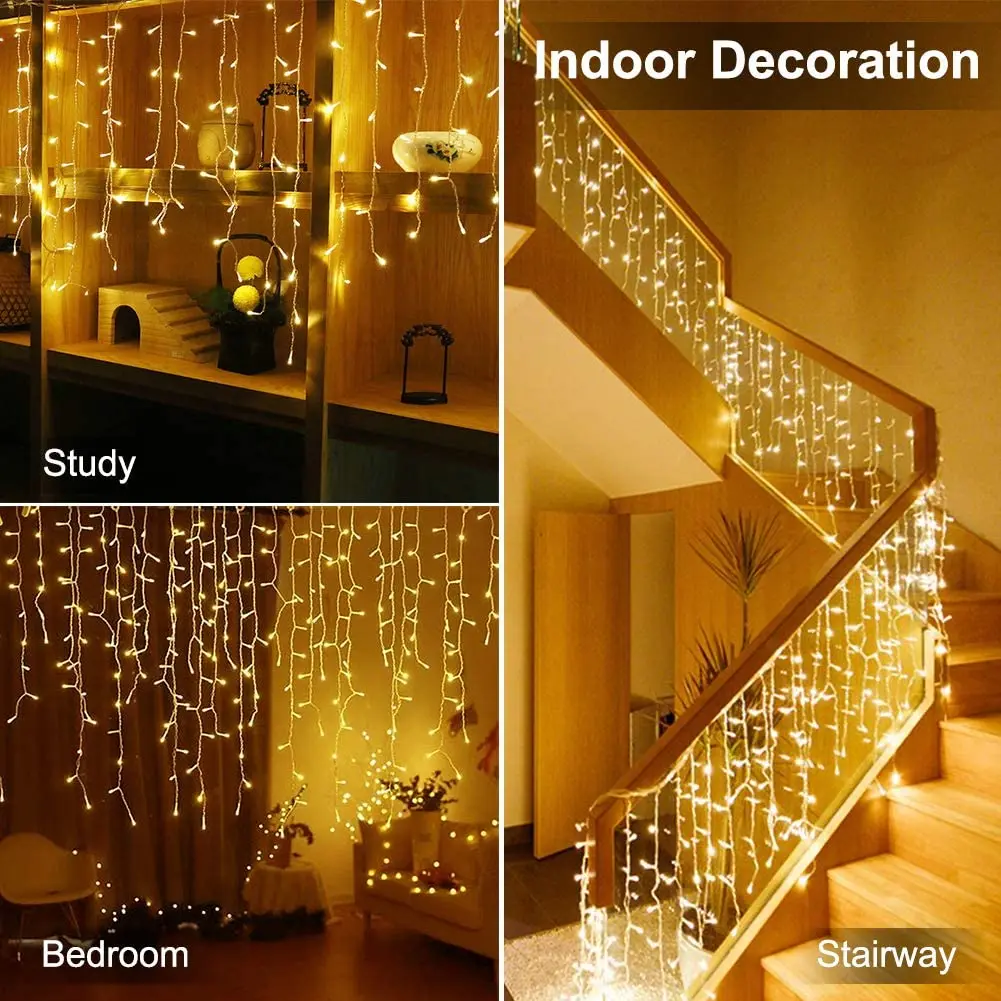 2023 LED Holiday Christmas Curtain Light WaterProof 3M*1/2M Plug Powered 8 Modes Decoration Outdoor NewYear Party Garden Wedding