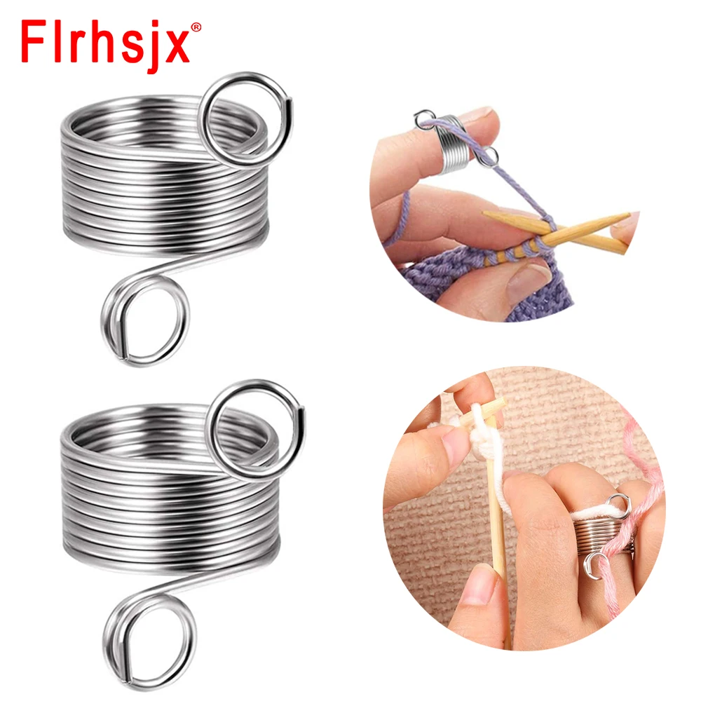 1/2pcs Stainless Steel Yarn Holder Finger Ring Wool Standing Tools Adjustable Yarn Guide Finger Holder Knitting Thimble