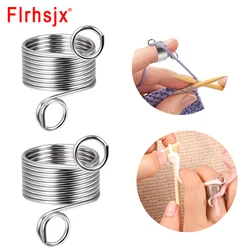 1/2pcs Stainless Steel Yarn Holder Finger Ring Wool Standing Tools Adjustable Yarn Guide Finger Holder Knitting Thimble