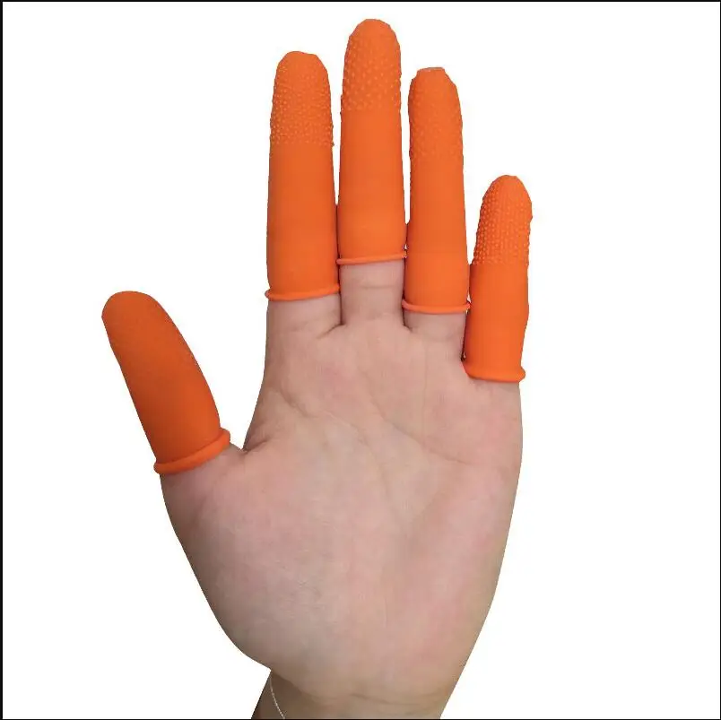 100pcs Finger gloves  Anti-skid one-time  latex  rubber  wear-resisting  upset  Industrial protective  Orange white