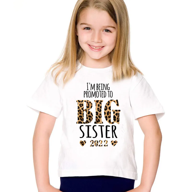 

Announcement Girls Clothes Promoted To Big Sister 2021/ 2022 Leopard Print Kids Tshirt Casual Baby T-shirt Children Tops,HKP5431