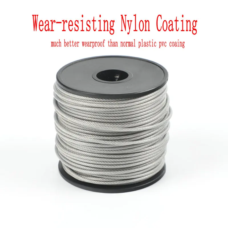 20 Meters Wear-proof Transparent NYLON Coating Stainless Steel 304 7X7 Wire Rope Cable 2MM and 4MM Diameter