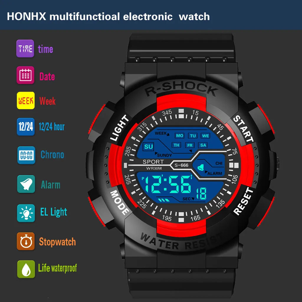 

Men's Led Digital Watch Men Sport Watches Fitness Electronic Watch Multifunction Sports Watches Clock Kids Students Gifts