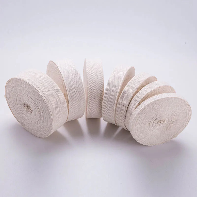 Diy Cloth Accessories 100% Cotton Herringbone Beige Tape Package Cotton Ribbon 10MM 12MM 15MM 20MM 25MM 30MM 40MM 50MM50yards