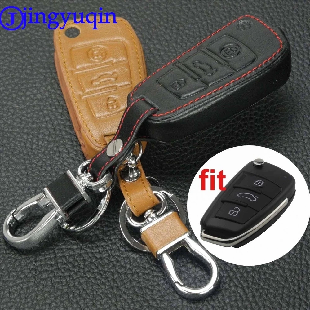 jingyuqin 3 Buttons Remote Folding Leather Car-Styling Key Cover Case For Audi Sline A3 A5 Q3 Q5 A6 C5 C6 A4 B6 B7 B8 TT 80 S6
