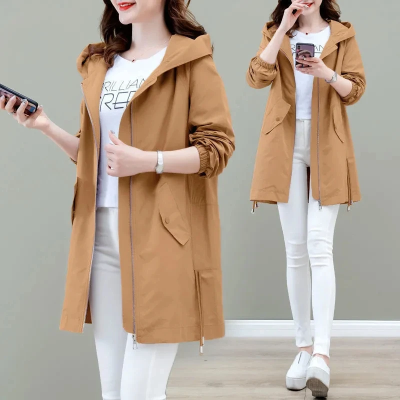 

Women's Hooded Jackets Nice Spring Autumn Causal Famale Windbreaker Women Basic Coat Zipper Lightweight Jacket Outwear Plus Size