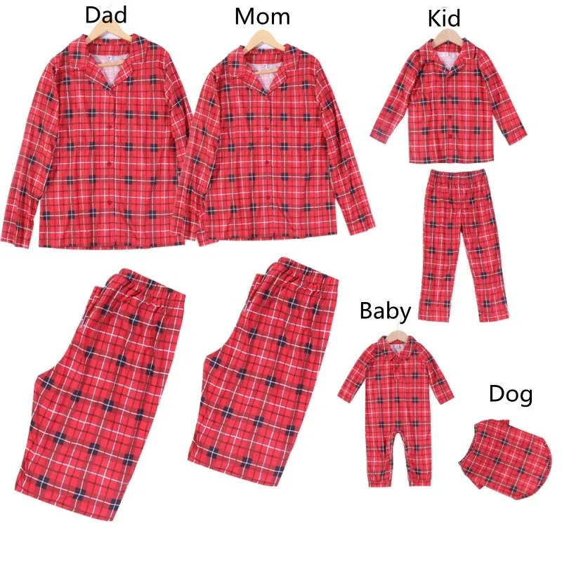 New Christmas Family Matching Pajamas Plaid Cotton Adult Kid Women Top + Pants And Dog Family Christmas Sleepwear Clothes