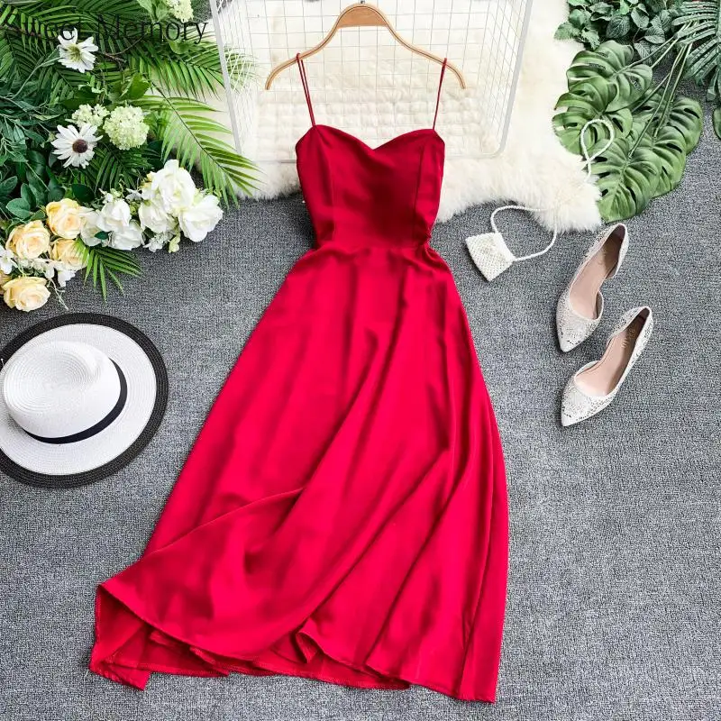 Sweet Memory Elegant Women Green White Wine Red Pink Black Cocktail Dresses 2021 Summer Vestidos Spaghetti Strap Sexy Dress