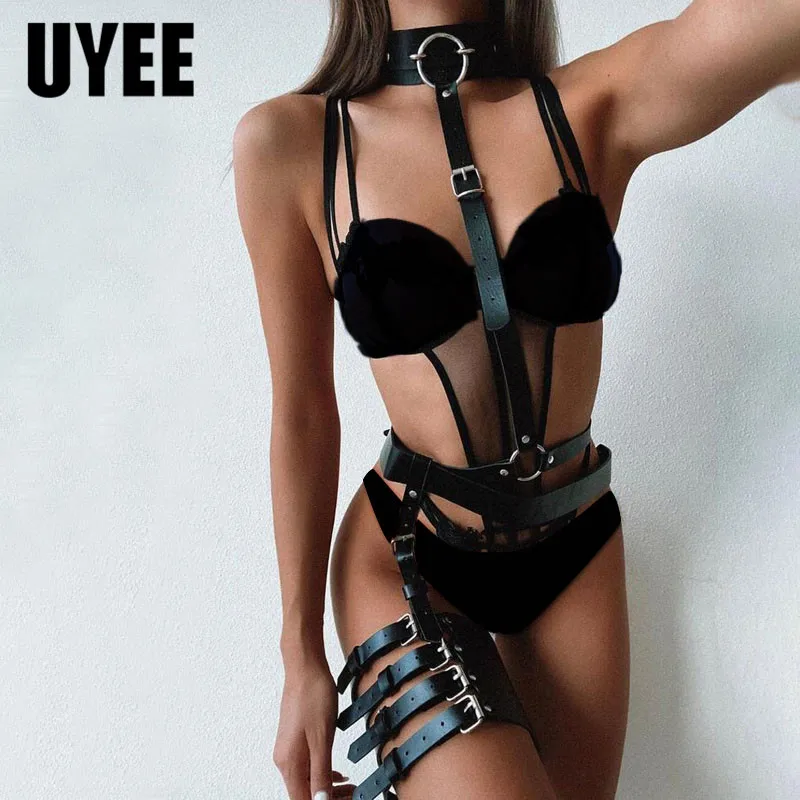 

UYEE Sexy Full Body Bondage Suspenders PU Leather Harness Women Bra Cage Belt Goth Lingerie Straps Handmade Bdsm Harness Garter