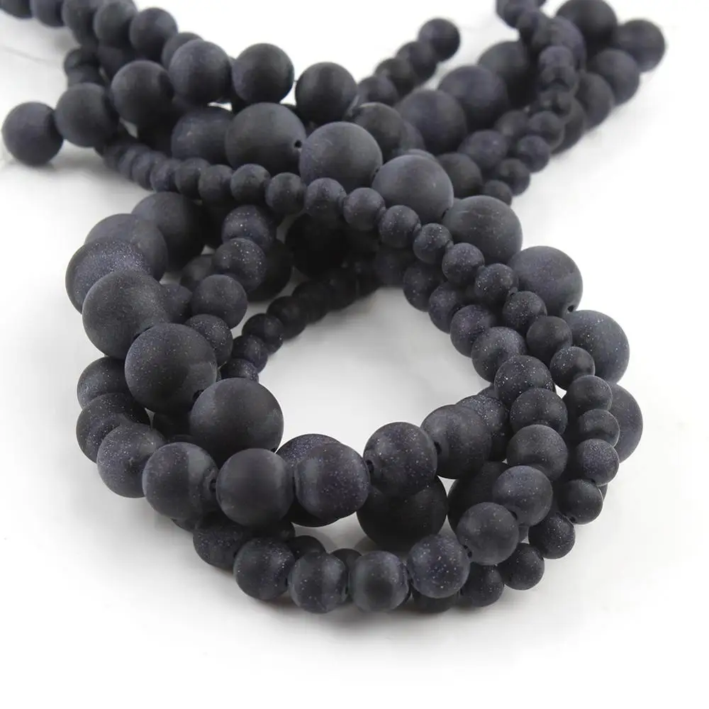 Piedra de Arena azul mate, Estrella pulida opaca, bola espaciadora suelta, cuentas de piedra Natural para la fabricación de joyas, pulsera DIY 4/6/8/10/12mm 15"