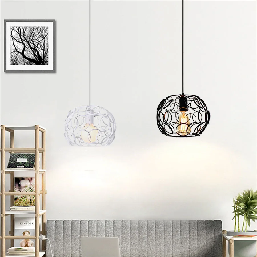 

Retro Loft Industrial Wrought Iron Hanging Light Modern Metal Cage Pendant Lamp Indoor Kitchen Living Room Bedroom Restaurant