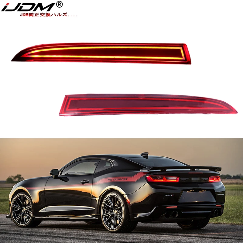 iJDM Rear Bumper Reflector Lights For Chevrolet Camaro Traverse For Cadillac ATS XT5 Rear Fog Lamps and Brake Tail Lights LED 