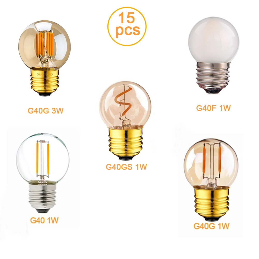 

G40 LED Mini Globe Light Bulb 1W 3W Edison Filament Bulbs Ultra Warm White 2200K Vintage Decorative String LED Lamp E26 E27 Base