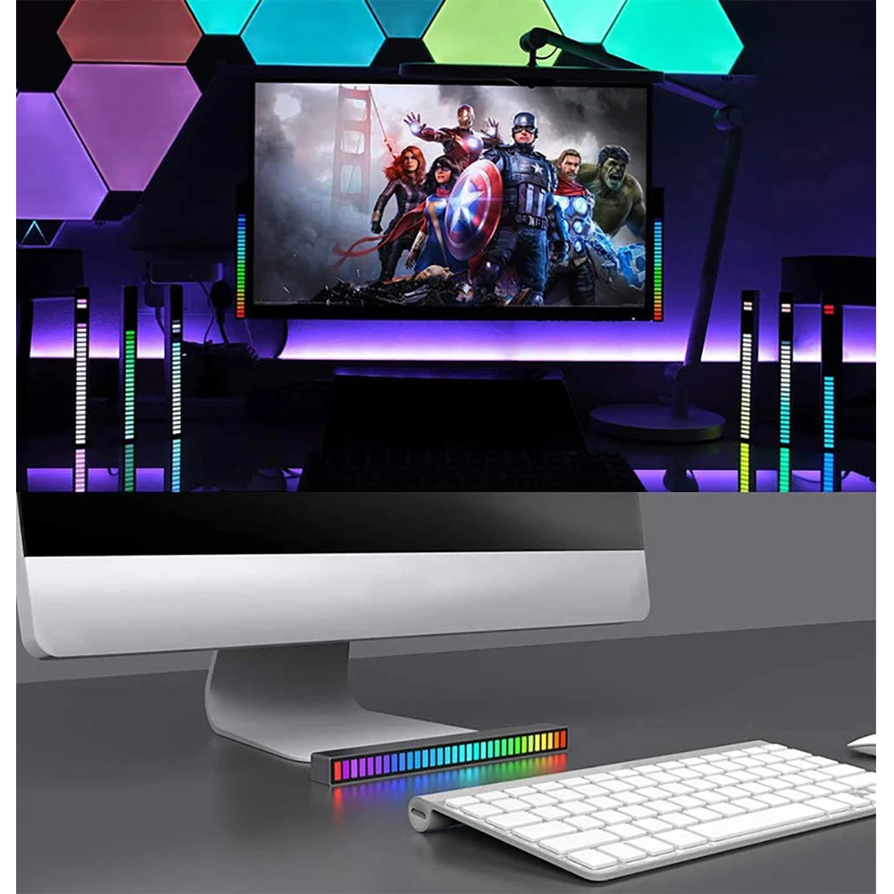 3D Level Light Bar Novelty Rhythm Lamp Creative RGB Music Sound Control PC Desktop Setup Backlight Car Vehicle Atmosphere Light
