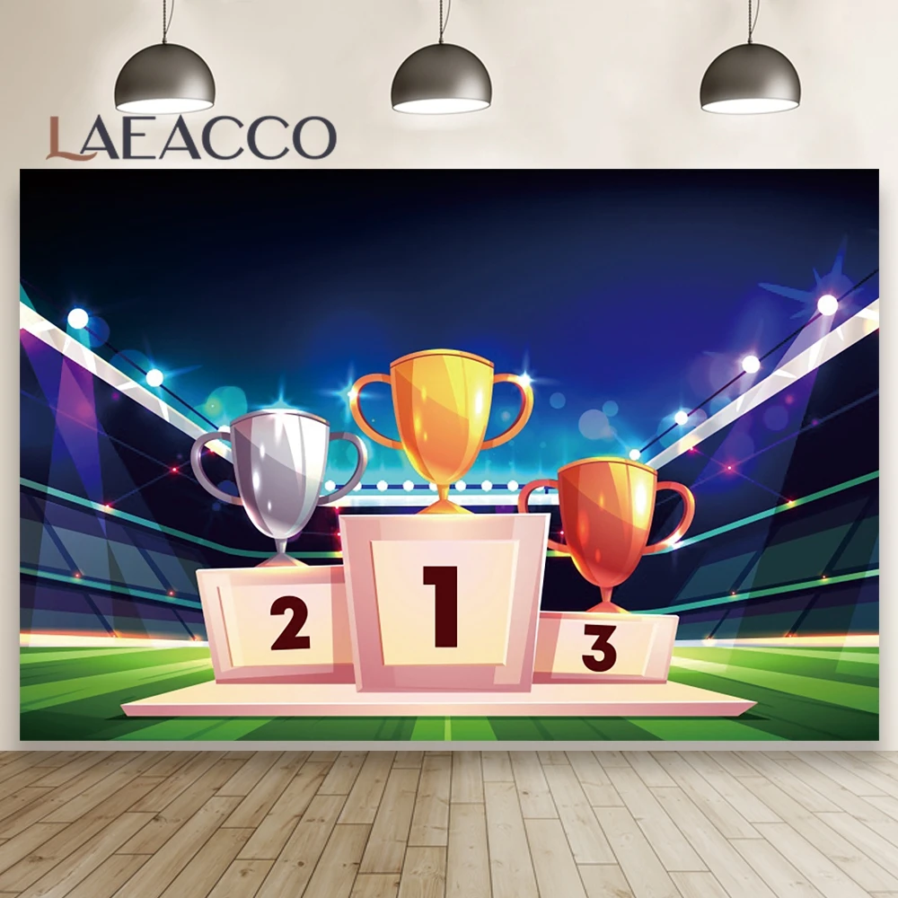 

Laeacco Baby Cartoon Stadium Championship Podium Trophy Stage Party Portrait Photocall Photo Background Photography Backdrops