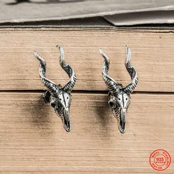 MKENDN 925 Sterling Silver Creative Retro Sheep Head Stud Earring Trendy Street Gothic Punk Style For Men Women Fine Jewelry