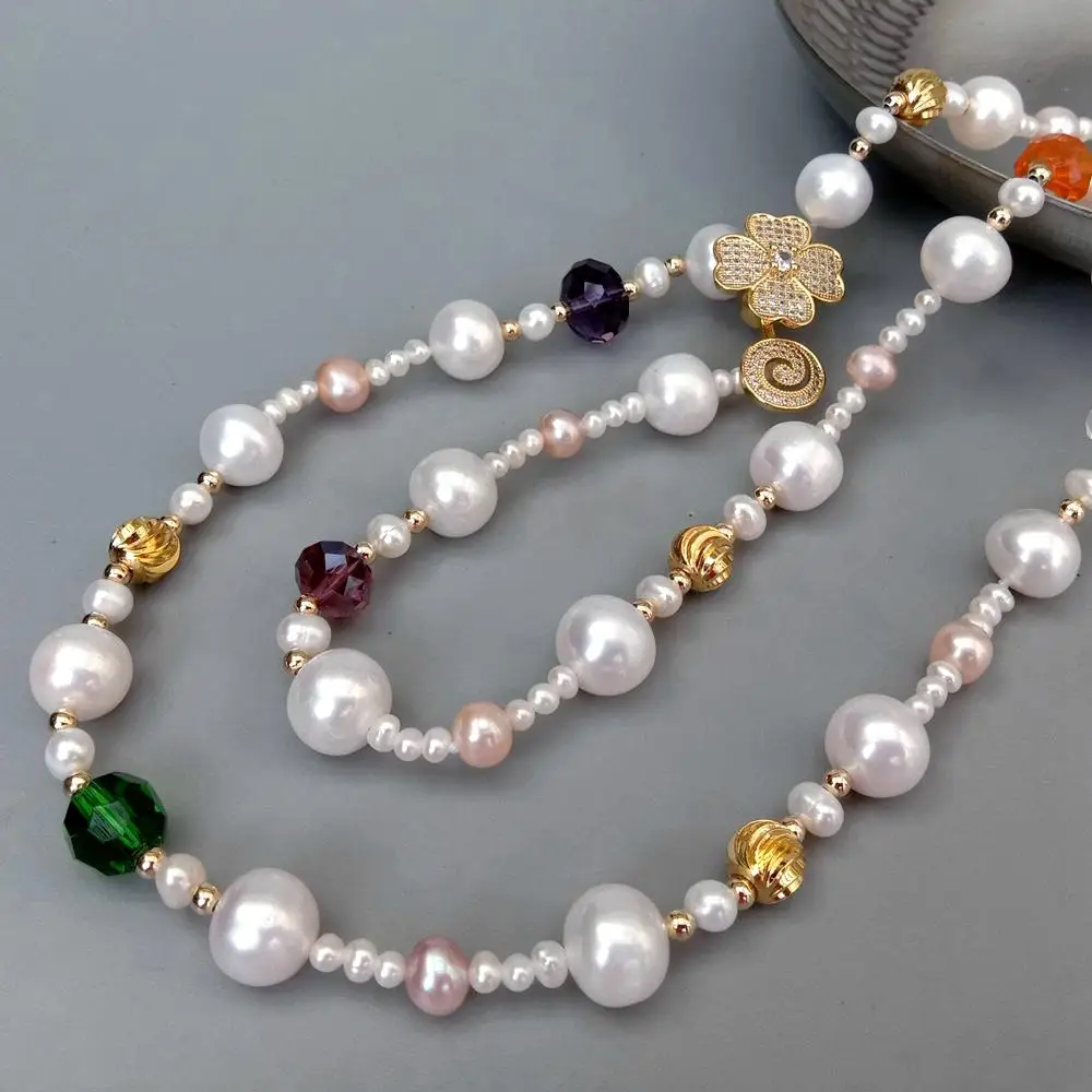 Y.YING Cultured White Pearl Long Multi Color Crystal Tassels Necklace 41\